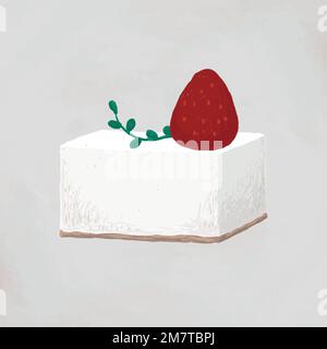 Strawberry square cake element vector cute hand drawn style Stock Vector