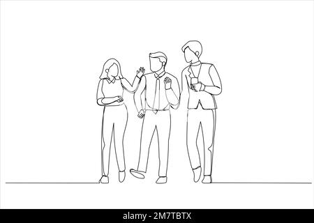 Cartoon of business people talking to each other while crossing the street. Continuous line art Stock Vector