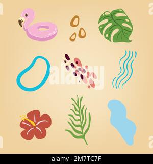 Tropical summer sticker collection design resource vector Stock Vector