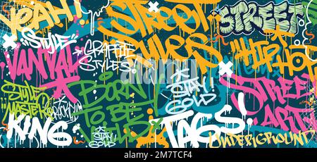 Colorful Graffiti Wall Art Background Street Art Hip-Hop Urban Vector Illustration Background. Seamless amazing graffiti art background Stock Vector