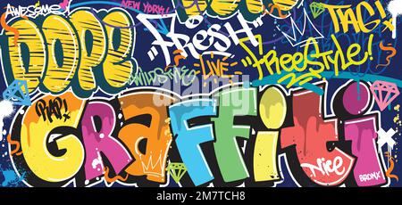 Colorful Graffiti Wall Art Background Street Art Hip-Hop Urban Vector Illustration Background. Seamless amazing graffiti art background Stock Vector