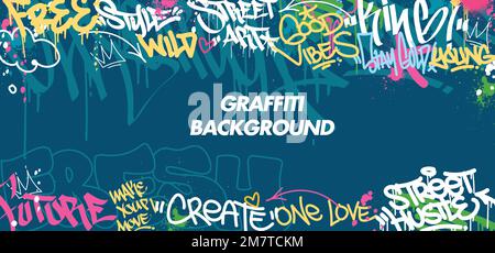 Colorful Graffiti Wall Art Background Street Art Hip-Hop Urban Vector Illustration Background. Seamless amazing graffiti art background Stock Vector