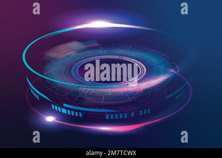 Optical lens advanced technology vector graphic in neon purple Stock Vector