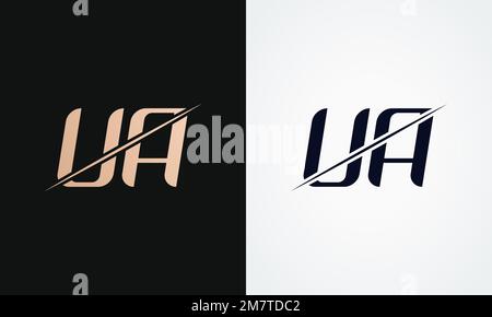 Ua Letter Logo Design Vector Template. Gold And Black Letter Ua Logo Design Stock Vector