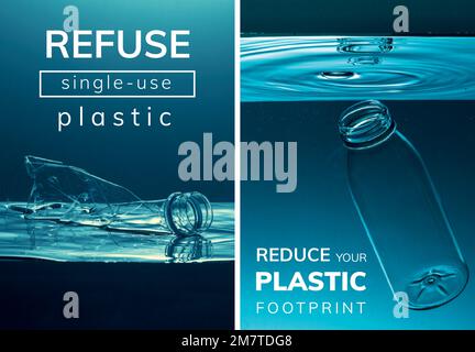 Stop using plastic campaign poster template set mockup Stock Vector