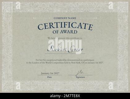 Vintage floral certificate template vector in brown Stock Vector