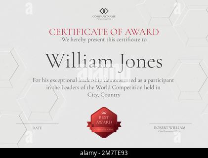 Professional award certificate template vector in white abstract design Stock Vector