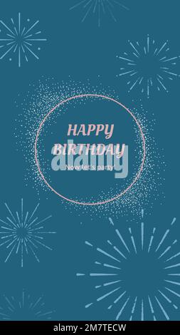 Blue birthday greeting template vector with burst firework illustration Stock Vector