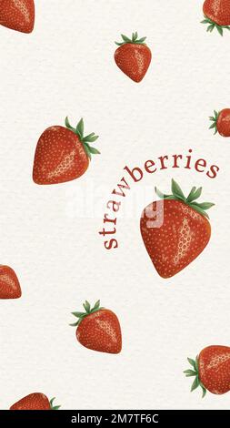 Hand drawn cute strawberry pattern on a yellow mobile background template vector Stock Vector