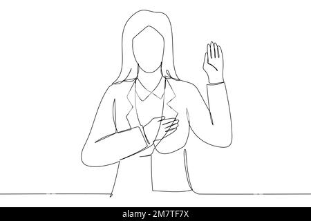 businesswoman making promise, pledge give oath. Single continuous line art style Stock Vector