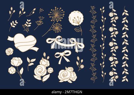 Heart and floral doodle collection vector Stock Vector