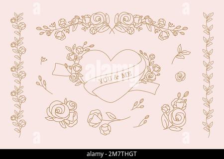 Heart and floral doodle collection vector Stock Vector