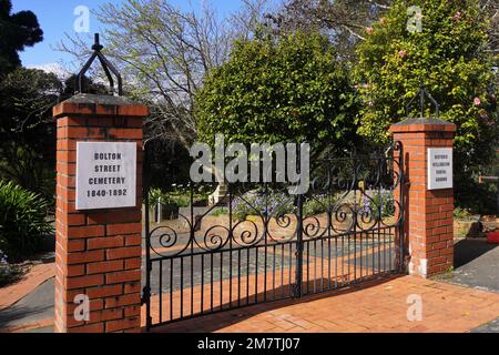 Bolton Cemetery Entrance Gate, Wellington, in Late Afternoon Light Stock Photo