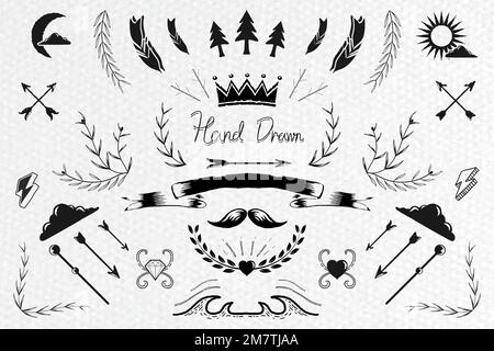 Hand drawn vintage element vector set Stock Vector