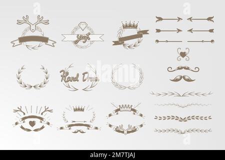 Hand drawn vintage element vector set Stock Vector
