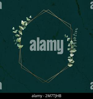 Hand drawn eucalyptus leaf with hexagon gold frame vector Stock Vector