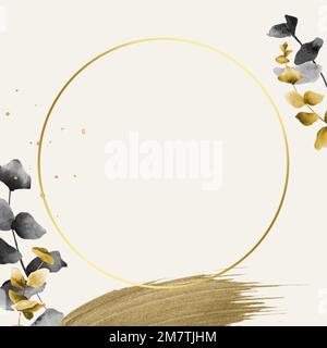 Round gold frame with eucalyptus leaf pattern vector Stock Vector