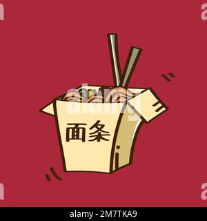 Chow mein in a takeaway box doodle vector Stock Vector