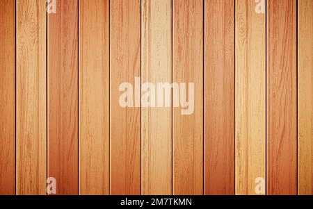 Wood background realistic vector illustration. Light brown boards with wooden texture, wall with vertical panels for natural design Stock Vector