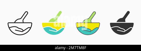 Bowl with baby cereal porridge flat icons. Vector illustration. Stock Vector