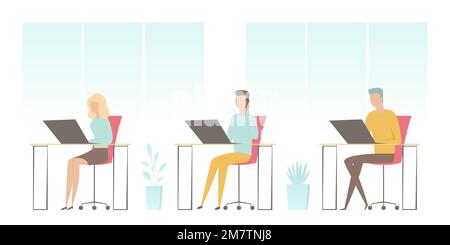 Team working on laptops in office. Vector illustration. Stock Vector