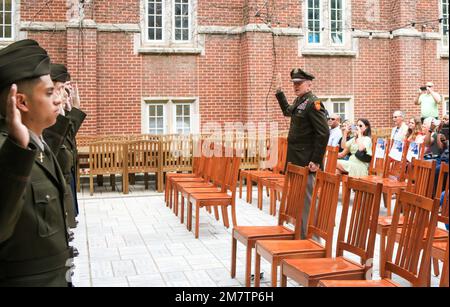 Brig. Gen. Andrew Preston, commandant, Field Artillery School, administered the oath of office to 20 newly commissioned 2nd Lieutenants during a ceremony May 13 2022 at the University of Oklahoma. Stock Photo