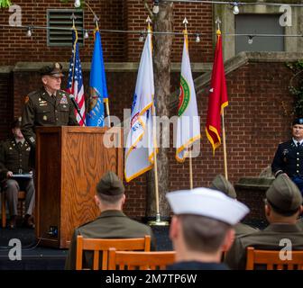 Brig. Gen. Andrew Preston, commandant, Field Artillery School, was the guest speaker for the University of Oklahoma’s ROTC commissioning ceremony May 13 2022.     “Your success is very important to me personally. You are the future of our Army and my generation passes the mantle of leadership to you,” said Preston. Stock Photo