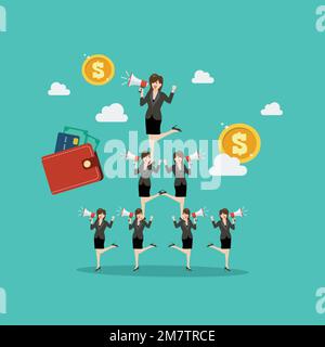 Ponzi scheme Business pyramid network. Investors group as victims in fake company profit statistics Financial fraud Illegal investment scam. Stock Vector