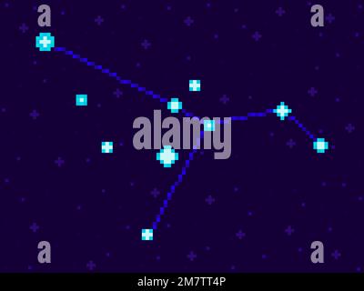Columba constellation in pixel art style. 8-bit stars in the night sky in retro video game style. Cluster of stars and galaxies. Design for applicatio Stock Vector