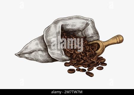 Hand drawn coffee beans in a bag Stock Vector