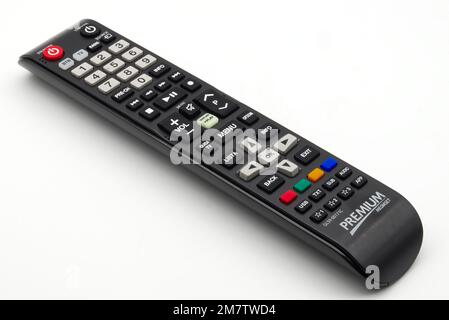 Samsung Premium Mediaset Smart Decoder remote control isolated on white background. Stock Photo