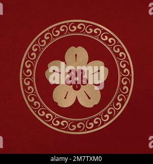 Chinese sakura flower badge vector gold new year design element Stock Vector