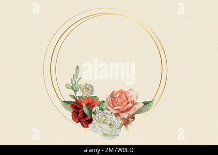Floral gold frame on beige background vector Stock Vector