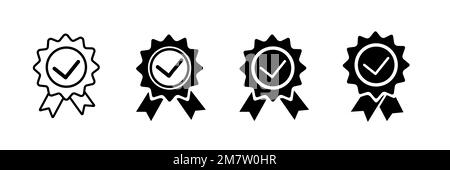 Approved or certified medal icon set with outline and flat style. Certified badge for graphic design Stock Vector