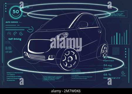 Blue neon compact hybrid car vector Stock Vector