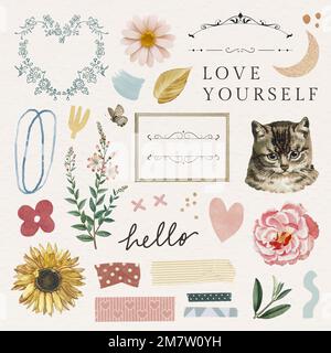 Cute feminine stickers pack vector Stock Vector