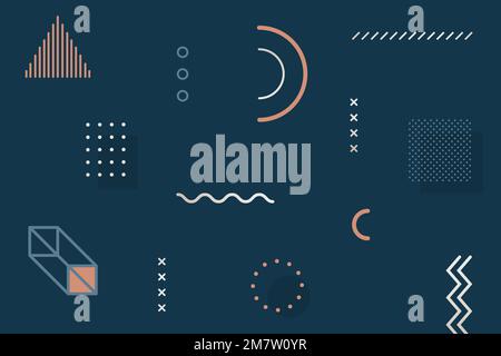 Dark blue tone Memphis design element pack vector Stock Vector