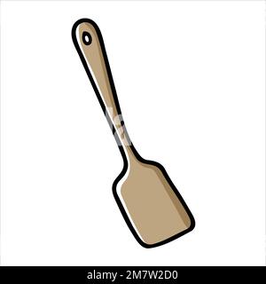 Doodle spatula for cooking food. Hand-drawn scoop isolated on white background. Beige Color Kitchen spoon symbol. Cozy utensil, cute dishes, culinary Stock Vector