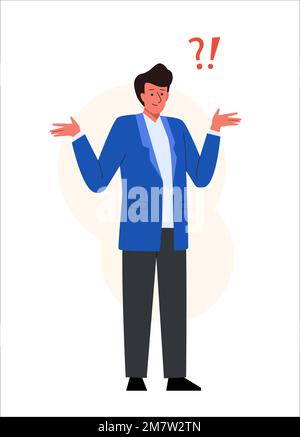 Man wondering with question mark. Surprised shocked female character Stock Vector