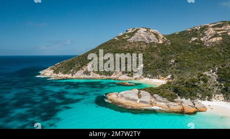 Aerial image of beautiful two peoples bay in Albany, Western Australia Stock Photo
