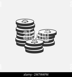 Coins Icon isolated on grey background. Money icon set. Line money symbol for web site design. Vector illustration. Stock Vector