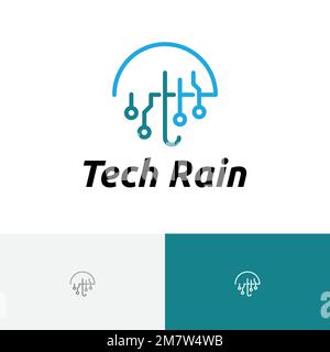 Tech Rain Umbrella Technology Circuit Line Logo Stock Vector