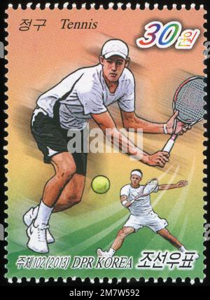 2013 North Korea stamp set. Sports. Tennis Stock Photo