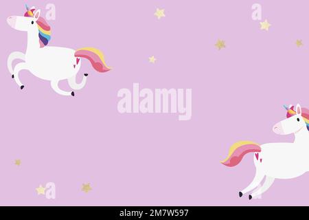 Colorful vector unicorn golden stars cartoon pink wallpaper Stock Vector