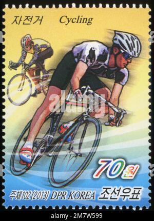 2013 North Korea stamp set. Sports. Cycling Stock Photo