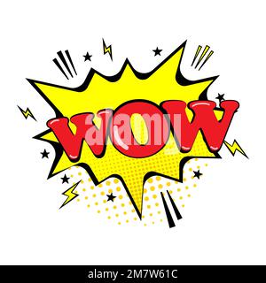 Comic speech bubble with expression text Wow! Stars and clouds. Pop Art Comics Style. isolated on background. Vector illustration. Eps 10. Stock Vector