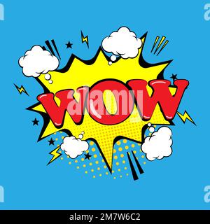 Comic speech bubble with expression text Wow! Stars and clouds. Pop Art Comics Style. isolated on background. Vector illustration. Eps 10. Stock Vector
