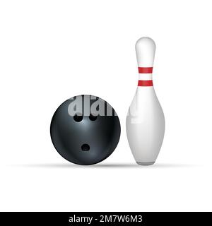 Bowling ball and pin isolated on white. Eps 10. Stock Vector