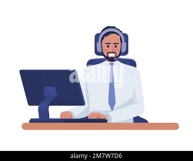 Polite customer support specialist semi flat color vector character Stock Vector