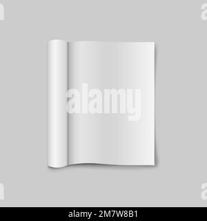 Blank open magazine template with rolled pages. isolated on white background. Vector illustration. Eps 10. Stock Vector